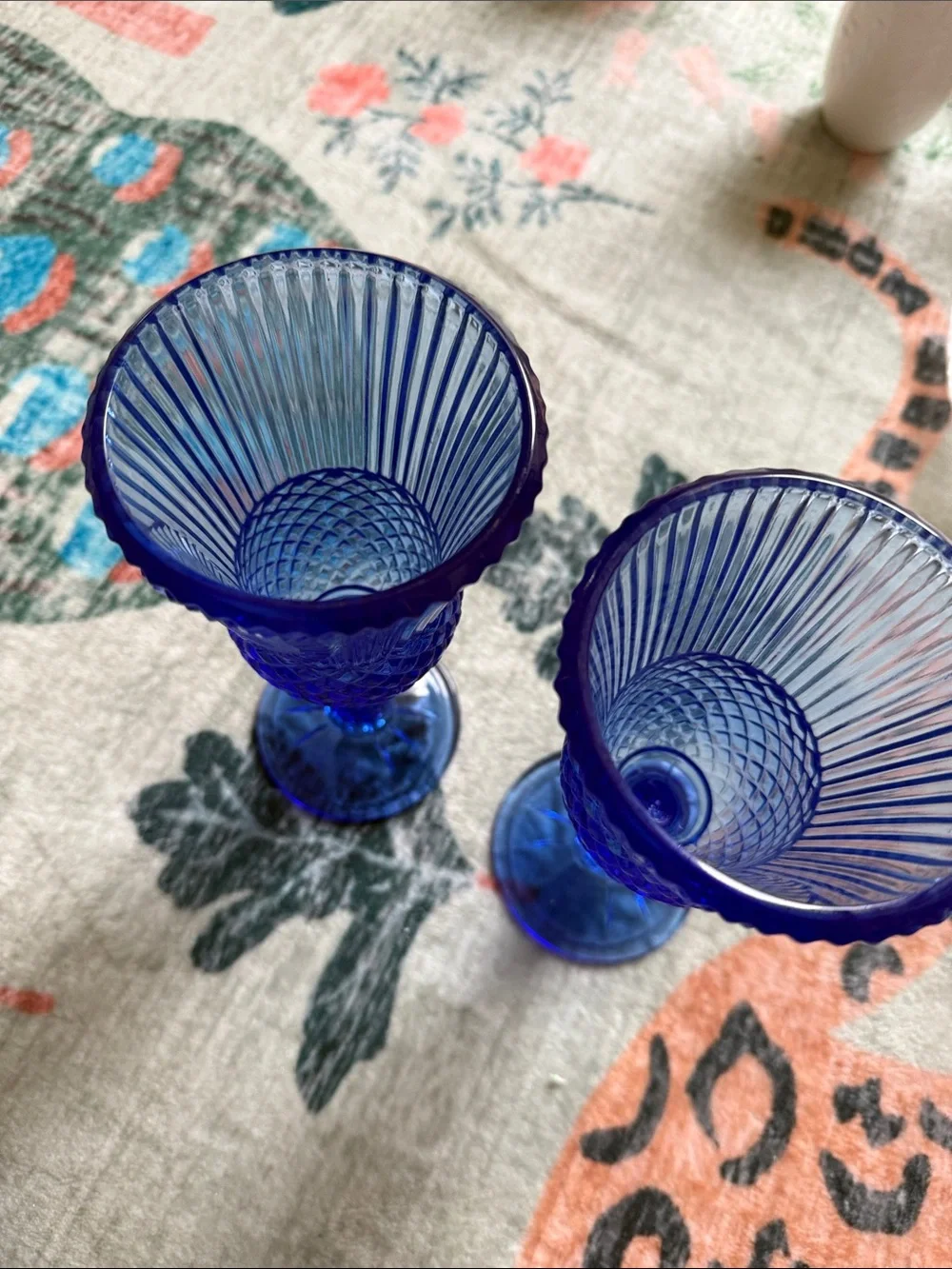 Avon blue goblet ribbed pair cobalt